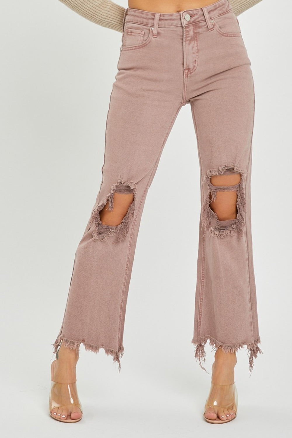 Rosalie Mauve Distressed Ankle Bootcut Jeans