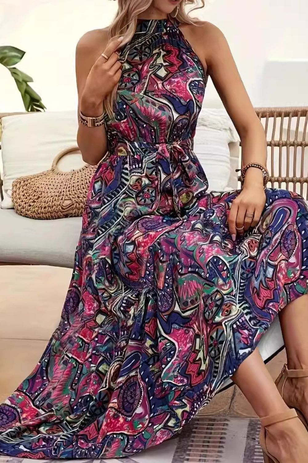 Tied Slit Floral Dress