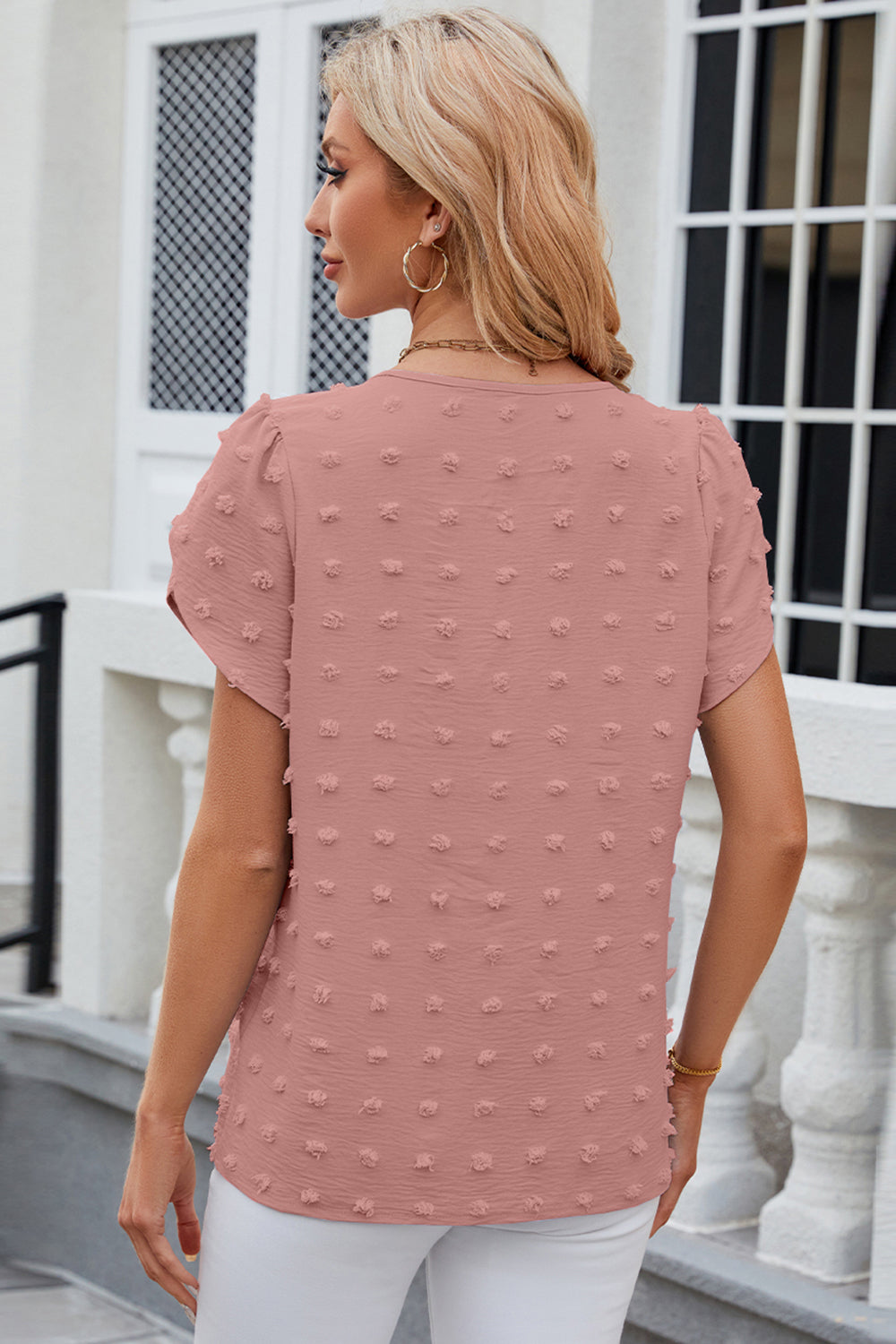 Swiss Dot Petal Sleeve Top