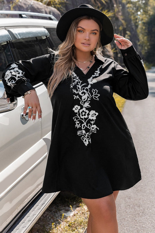 Plus Size Embroidered Mini Dress