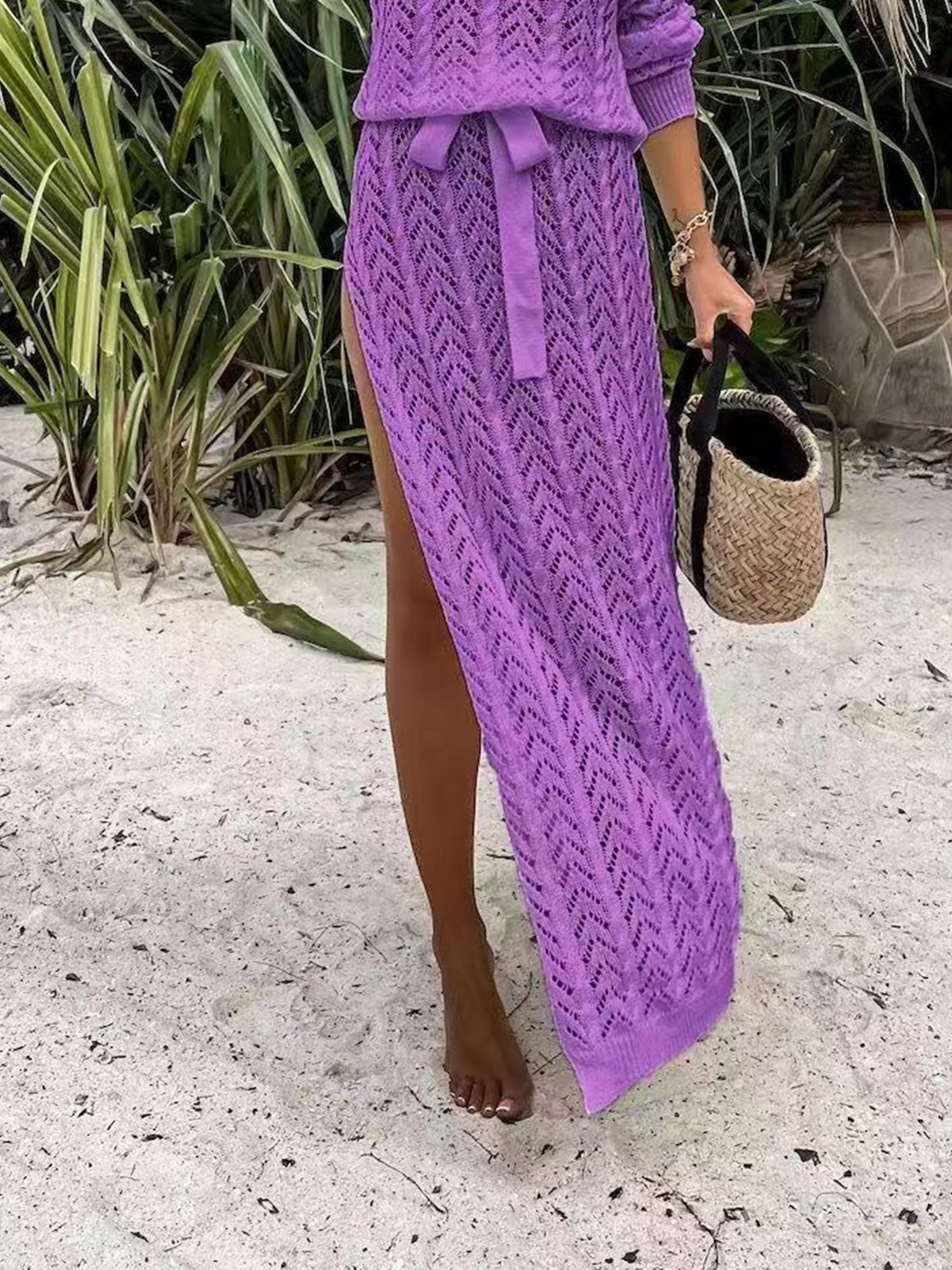 Slit Openwork Knit Beach Dress