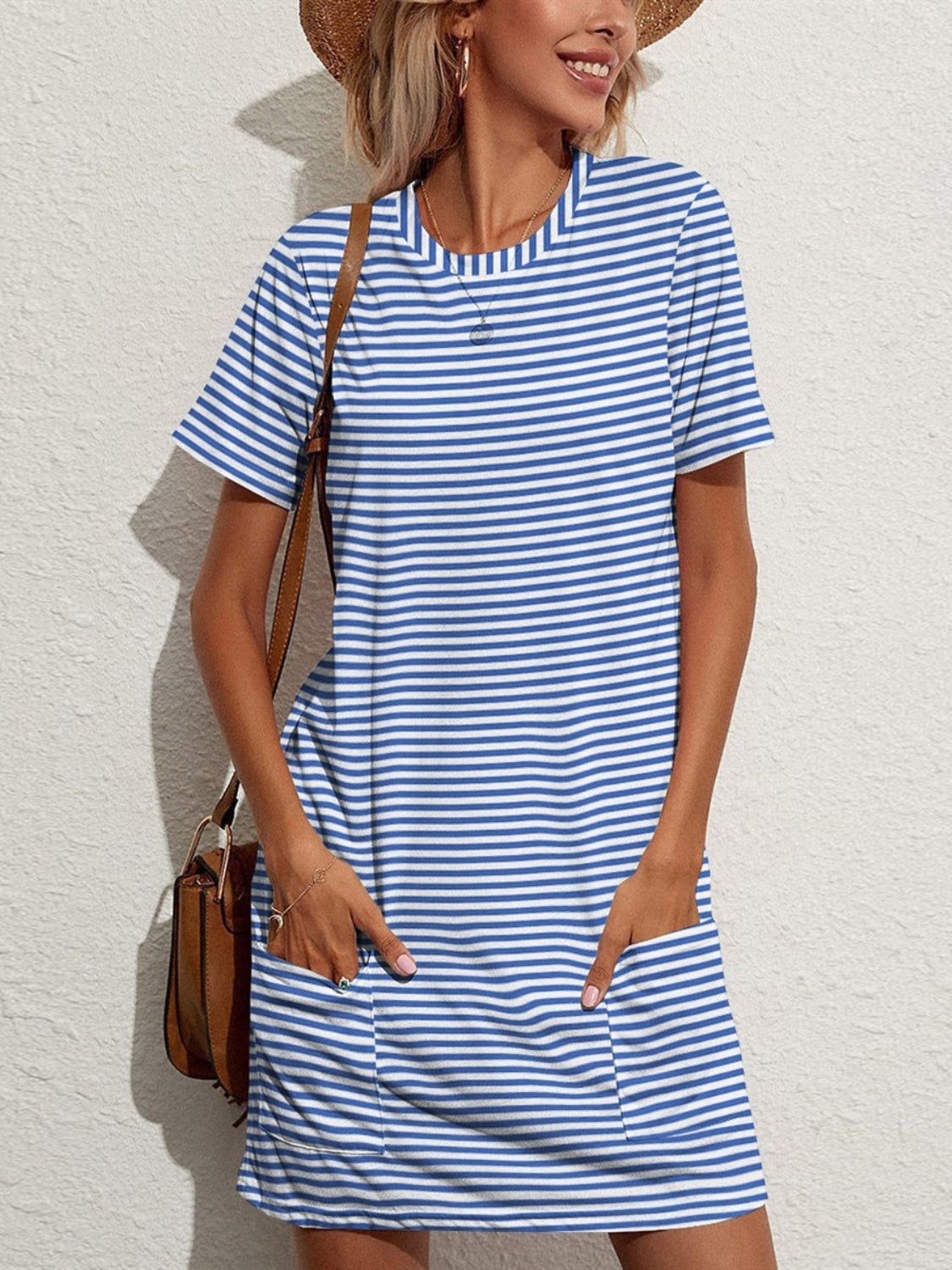 Pocketed Striped Tshirt Dress