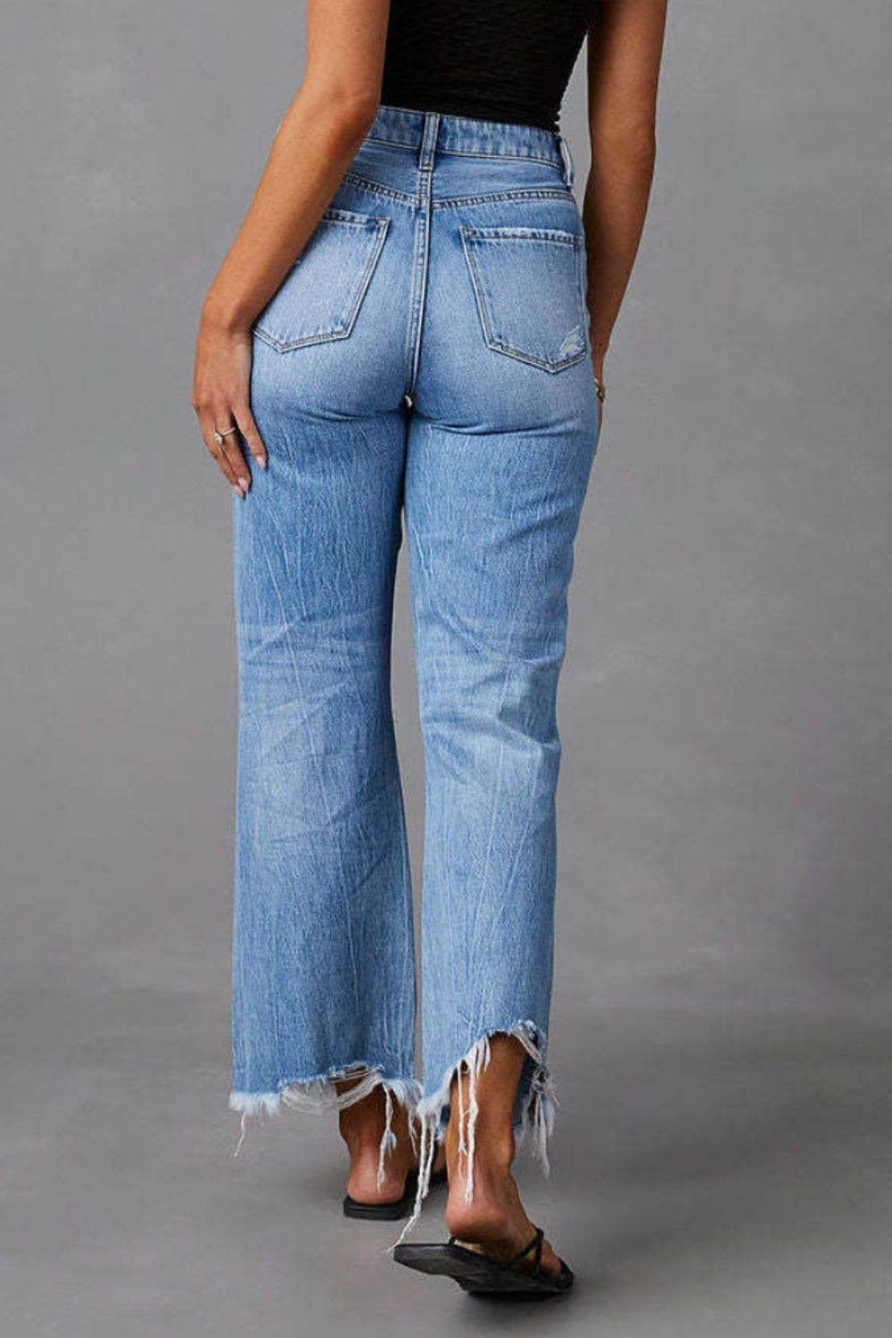 Kenny Distressed Raw Hem Jeans with Pockets