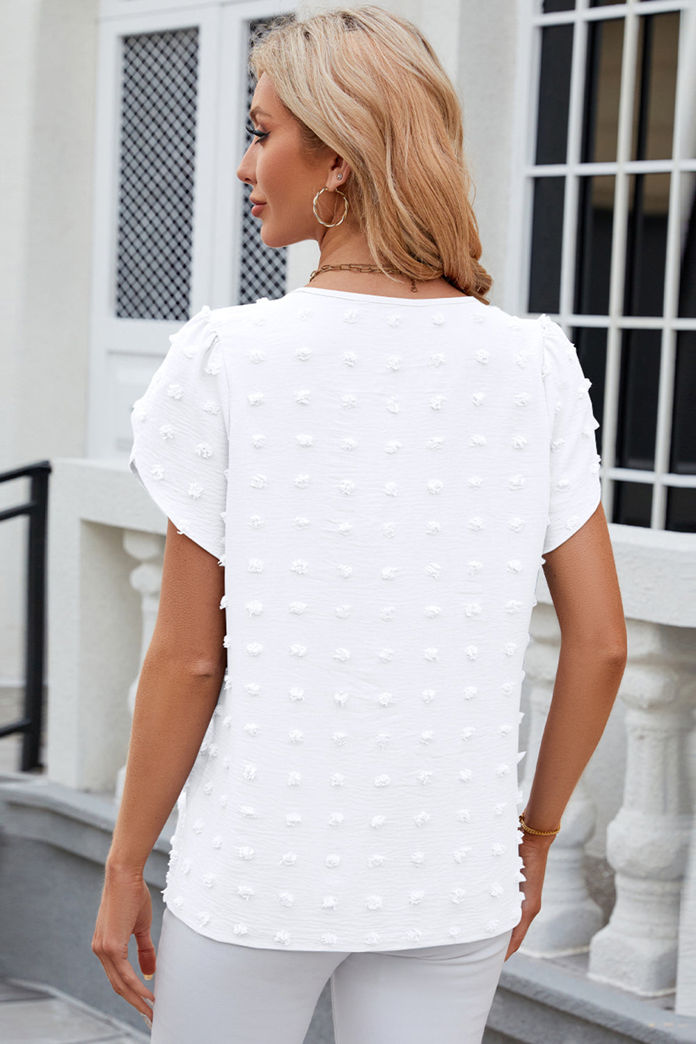 Swiss Dot Petal Sleeve Top