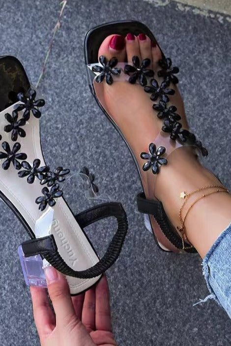 Flower Open Toe Block Heel Sandals