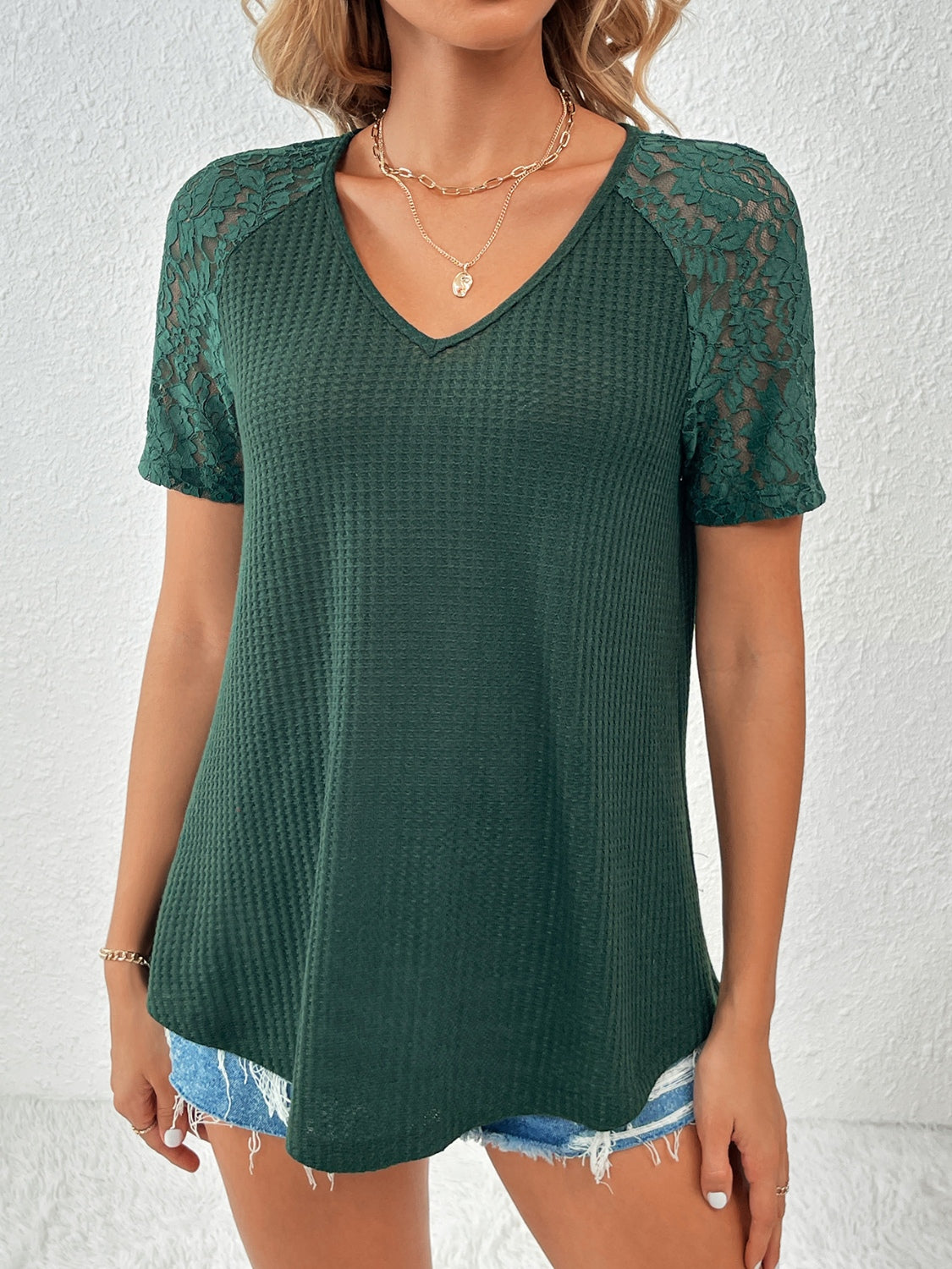 Lace Detail V-Neck T-Shirt