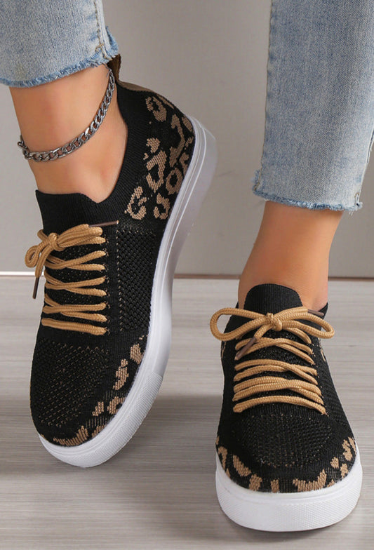 Lace-Up Leopard Flat Sneakers