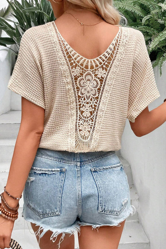 Round Neck Lace Back T-Shirt