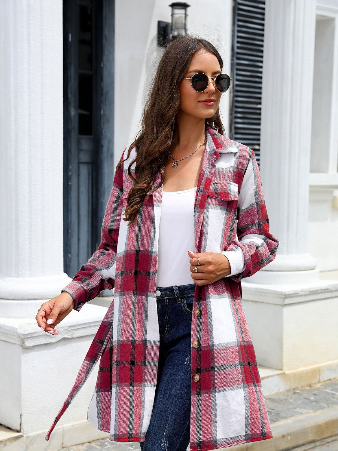 Plaid Belted Flannel Top