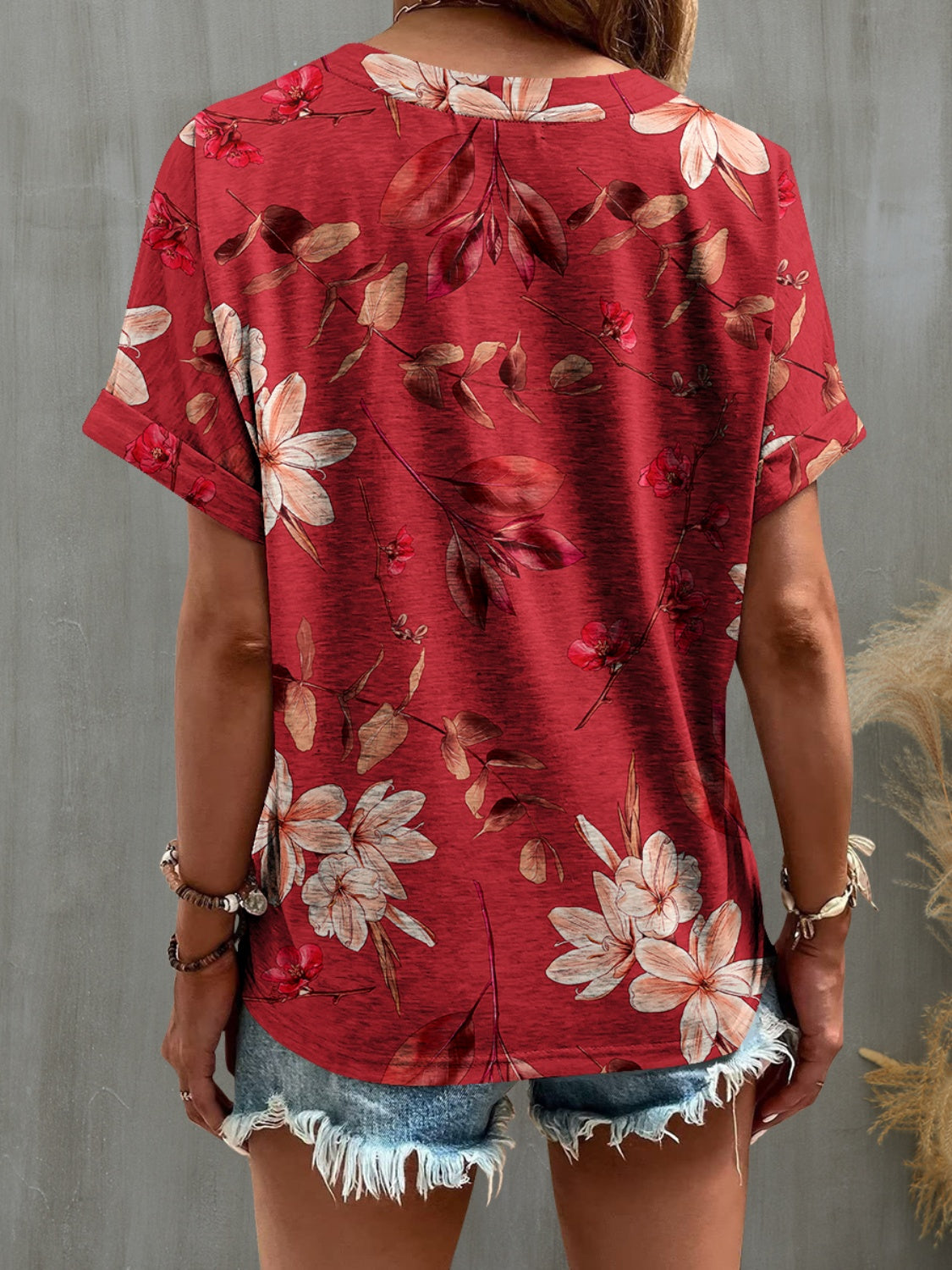 Printed Notched T-Shirt