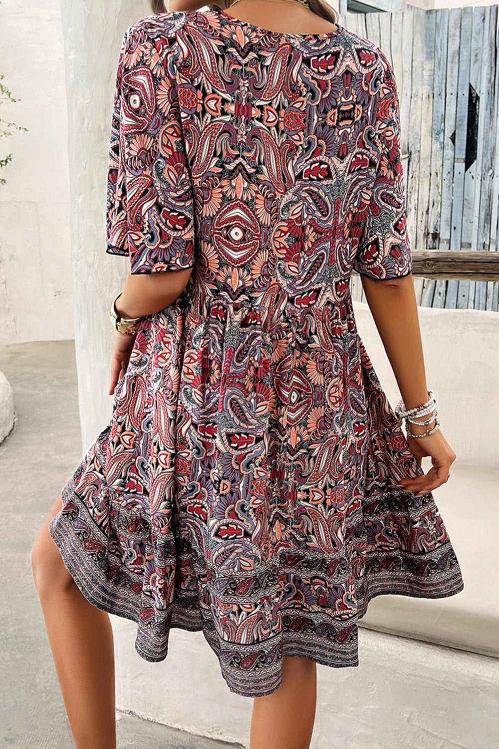 V-Neck Half Sleeve Mini Dress