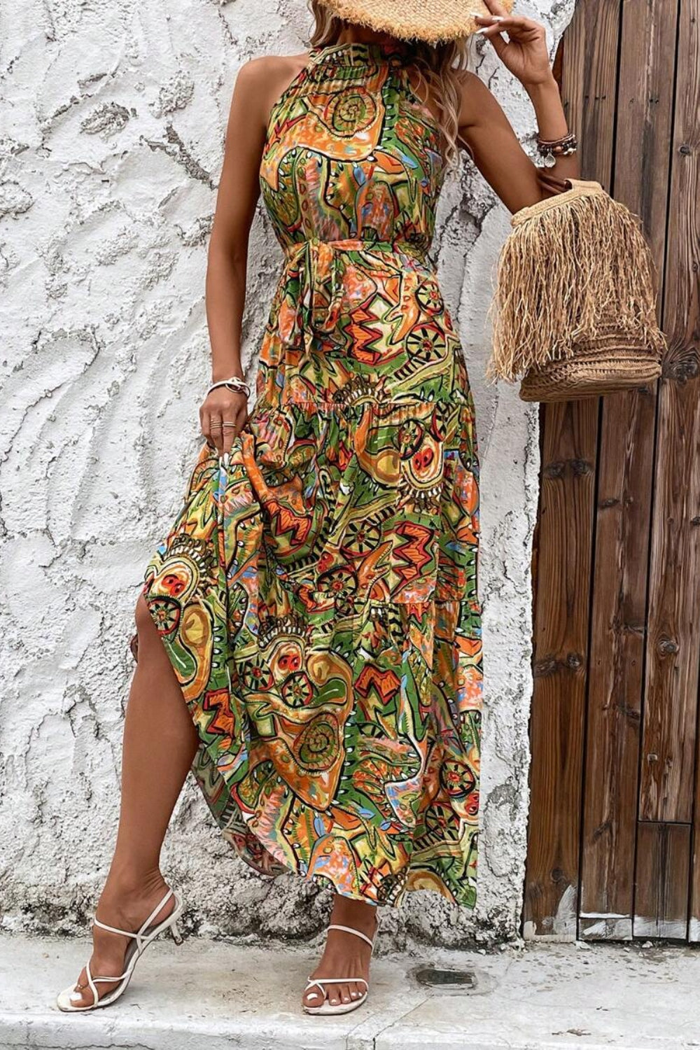 Tied Slit Floral Dress