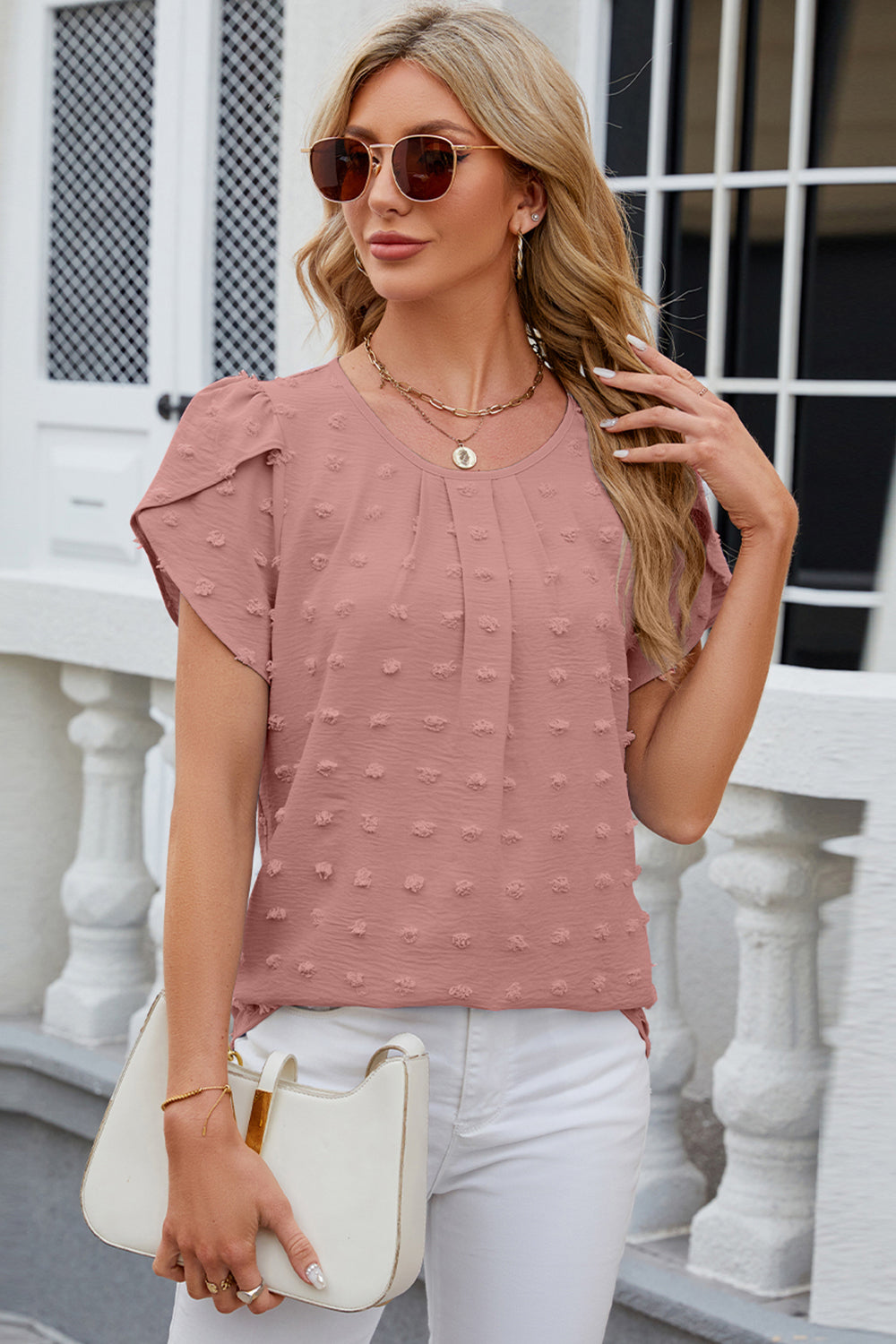 Swiss Dot Petal Sleeve Top