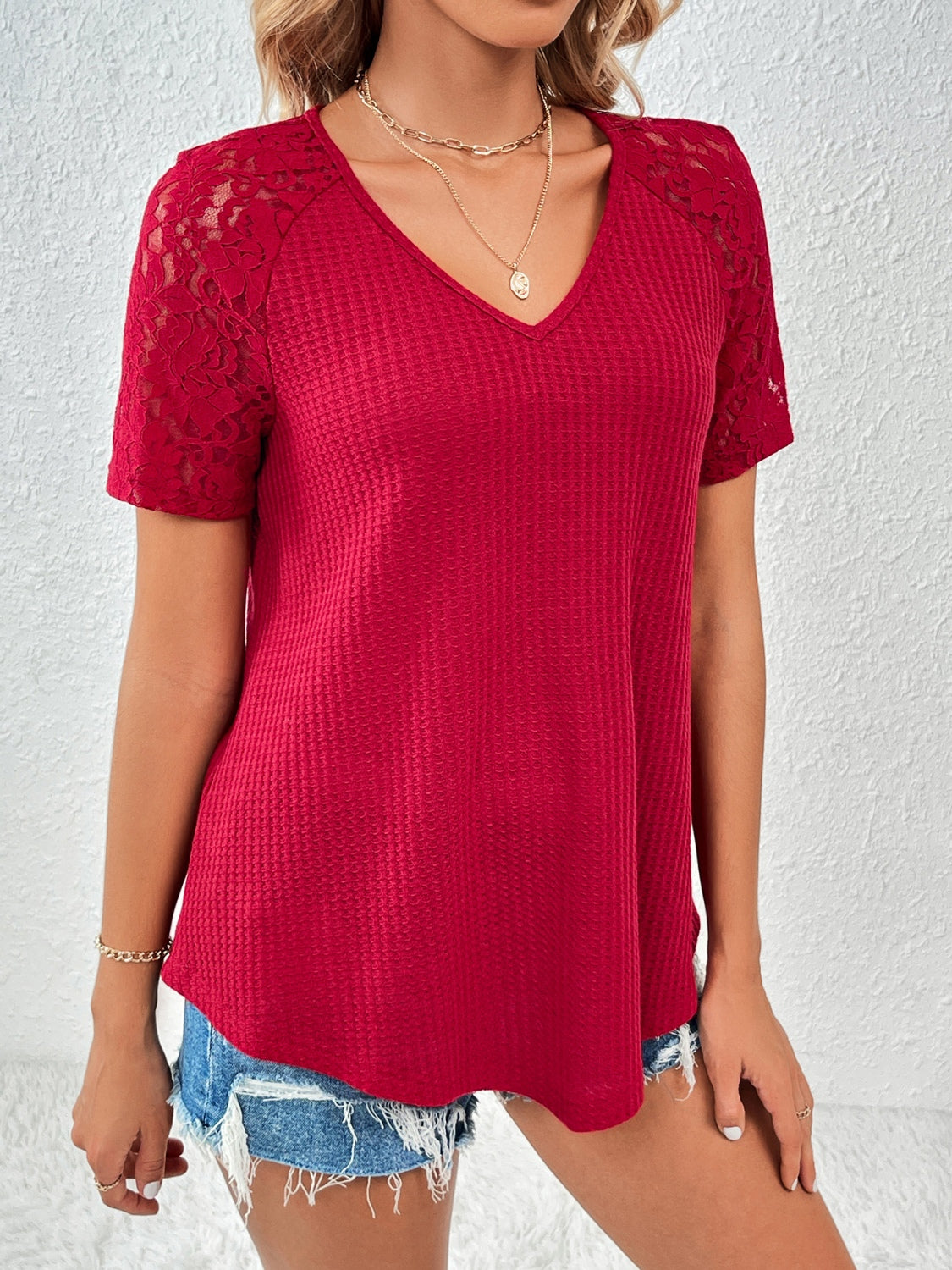 Lace Detail V-Neck T-Shirt