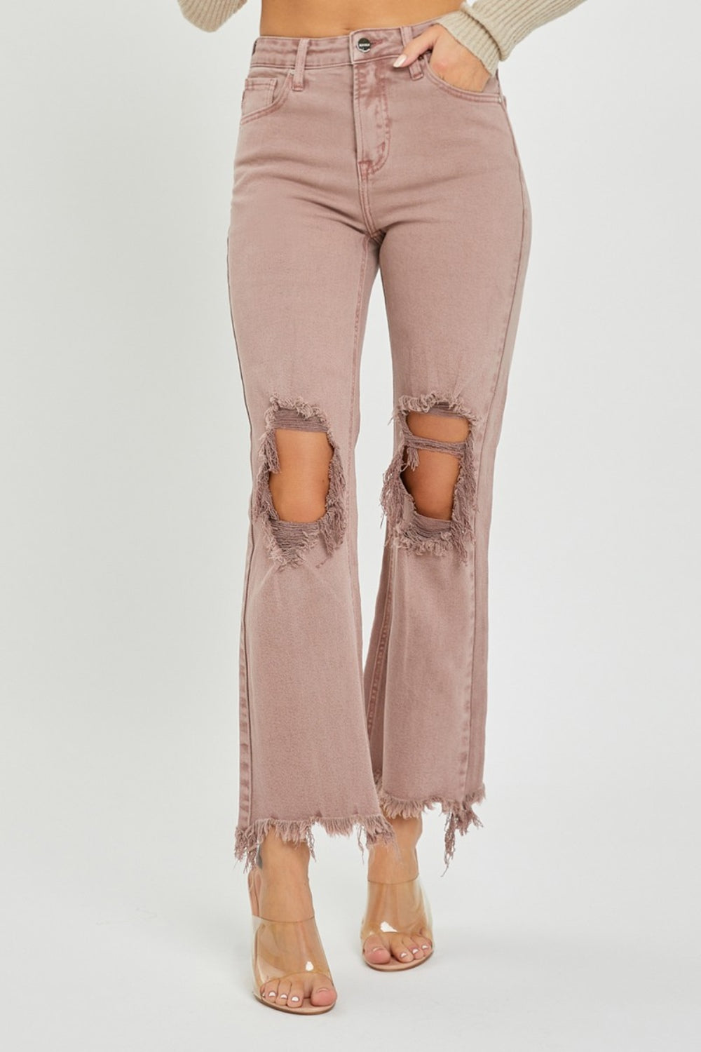 Rosalie Mauve Distressed Ankle Bootcut Jeans