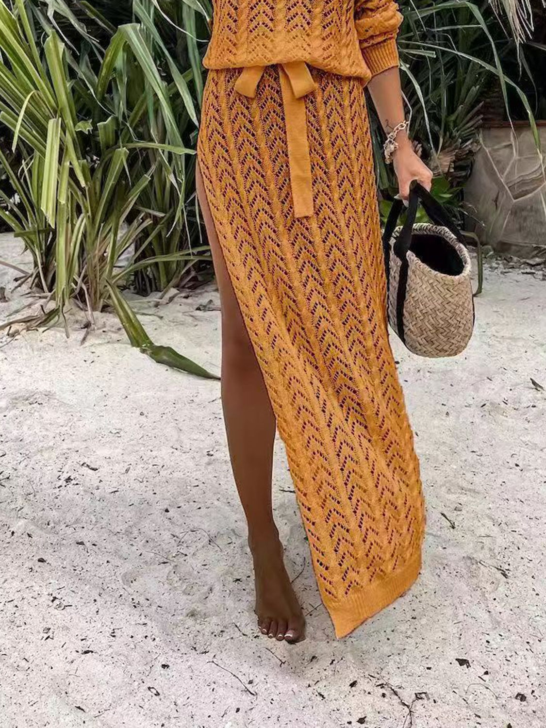 Slit Openwork Knit Beach Dress