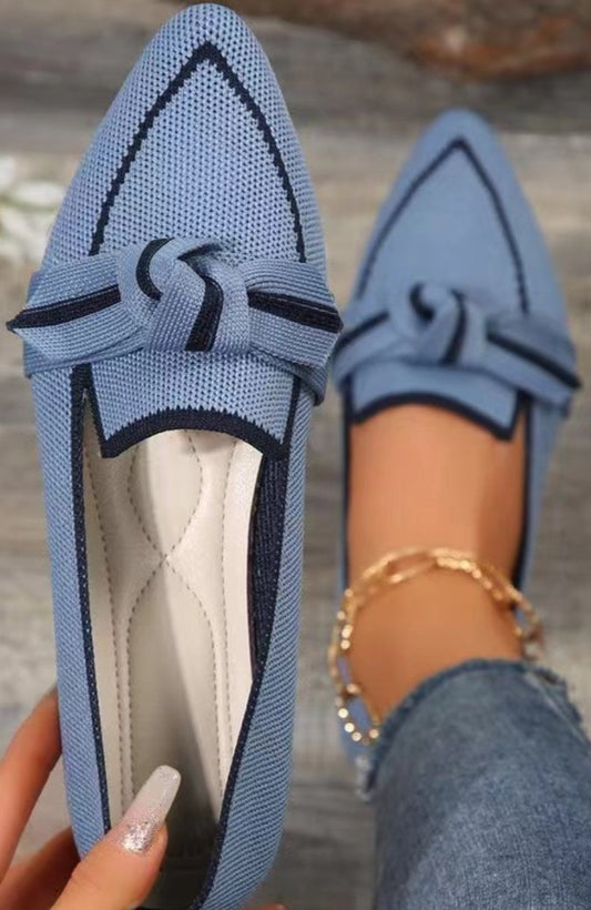 Bow Contrast Trim Point Toe Loafers