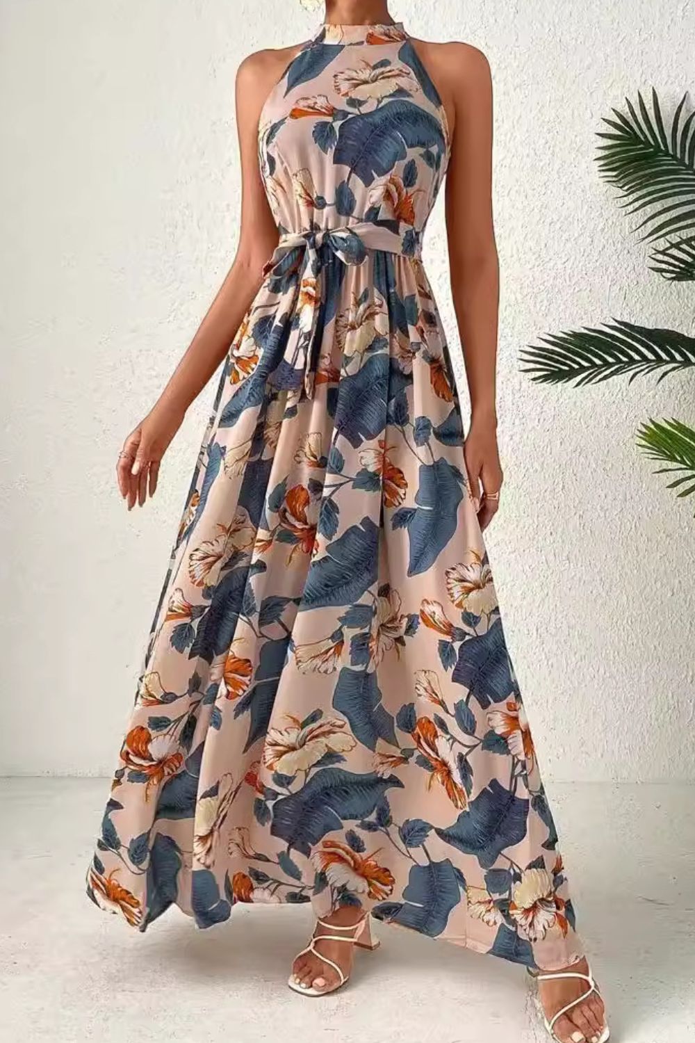 Tied Slit Floral Dress