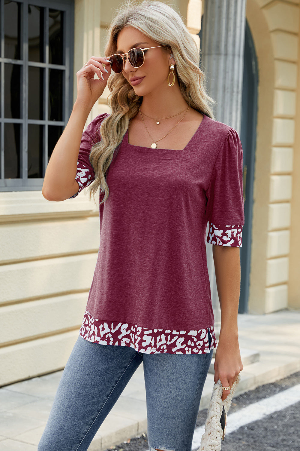 Square Neck Accent T-Shirt