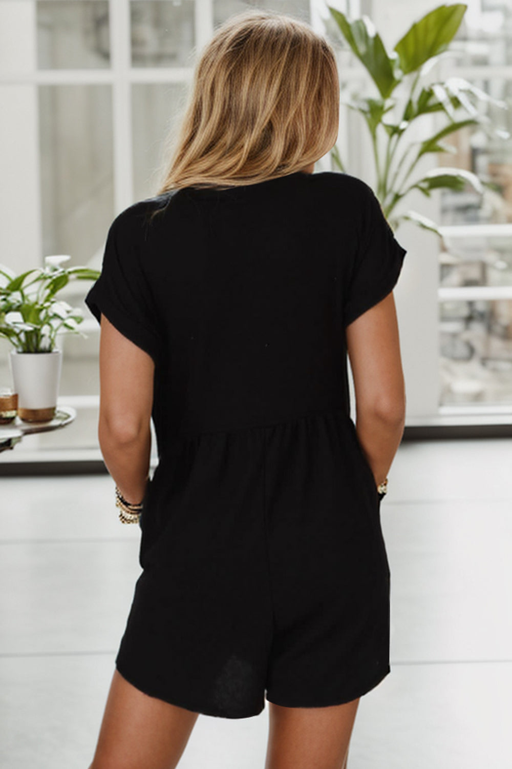 Pocketed V-Neck Romper