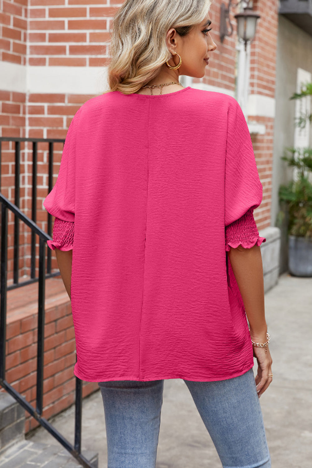 Smocked Lantern Sleeve Blouse