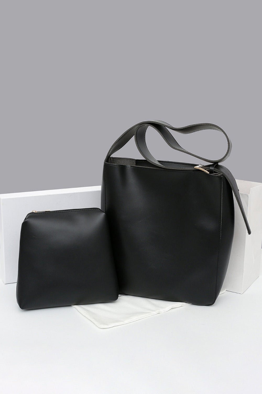 2-Piece Leather Tote Bag Set - Handbag Tangerine Goddess Black / One Size