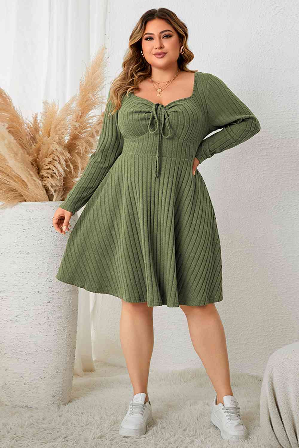 Curve Sweetheart Neck Ribbed Dress