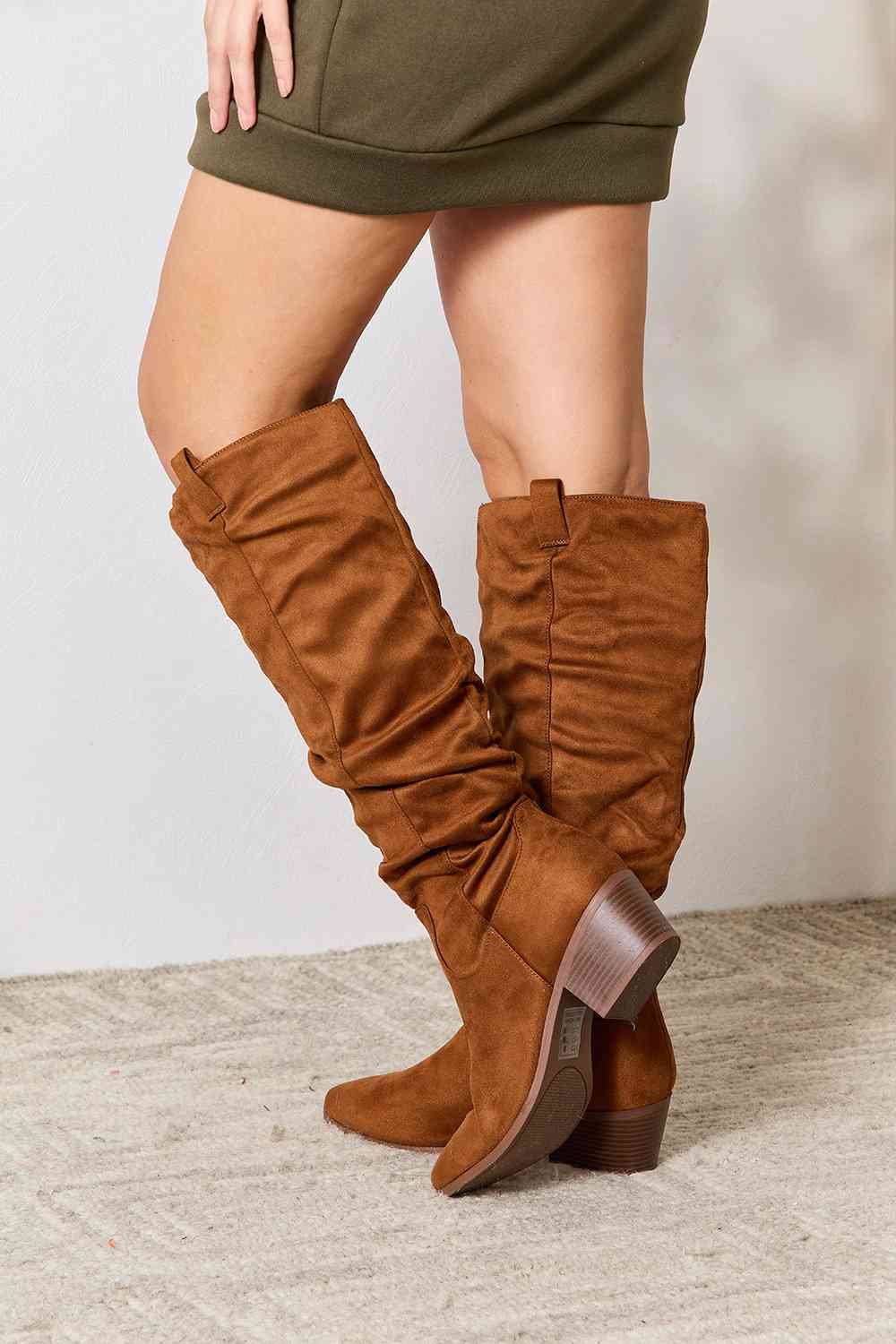 Block Heel Knee High Boots - Tangerine Goddess