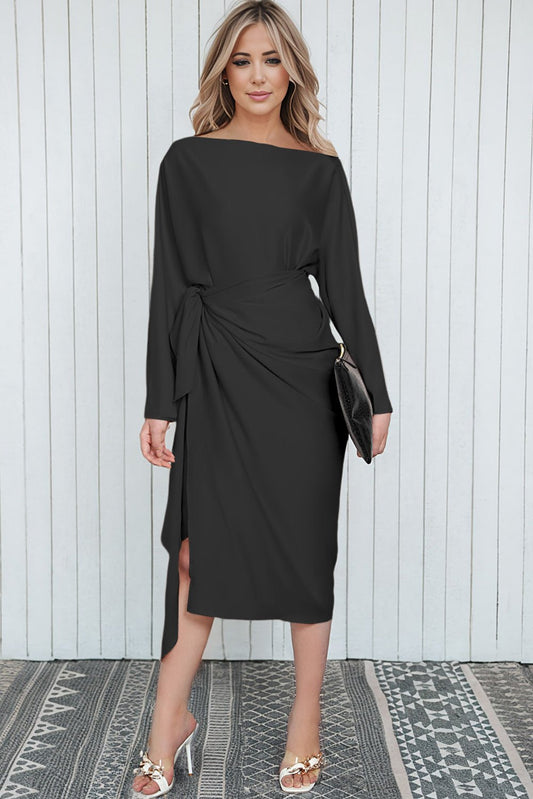 Boat Neck Twisted Midi Dress - Dress Tangerine Goddess Black / S