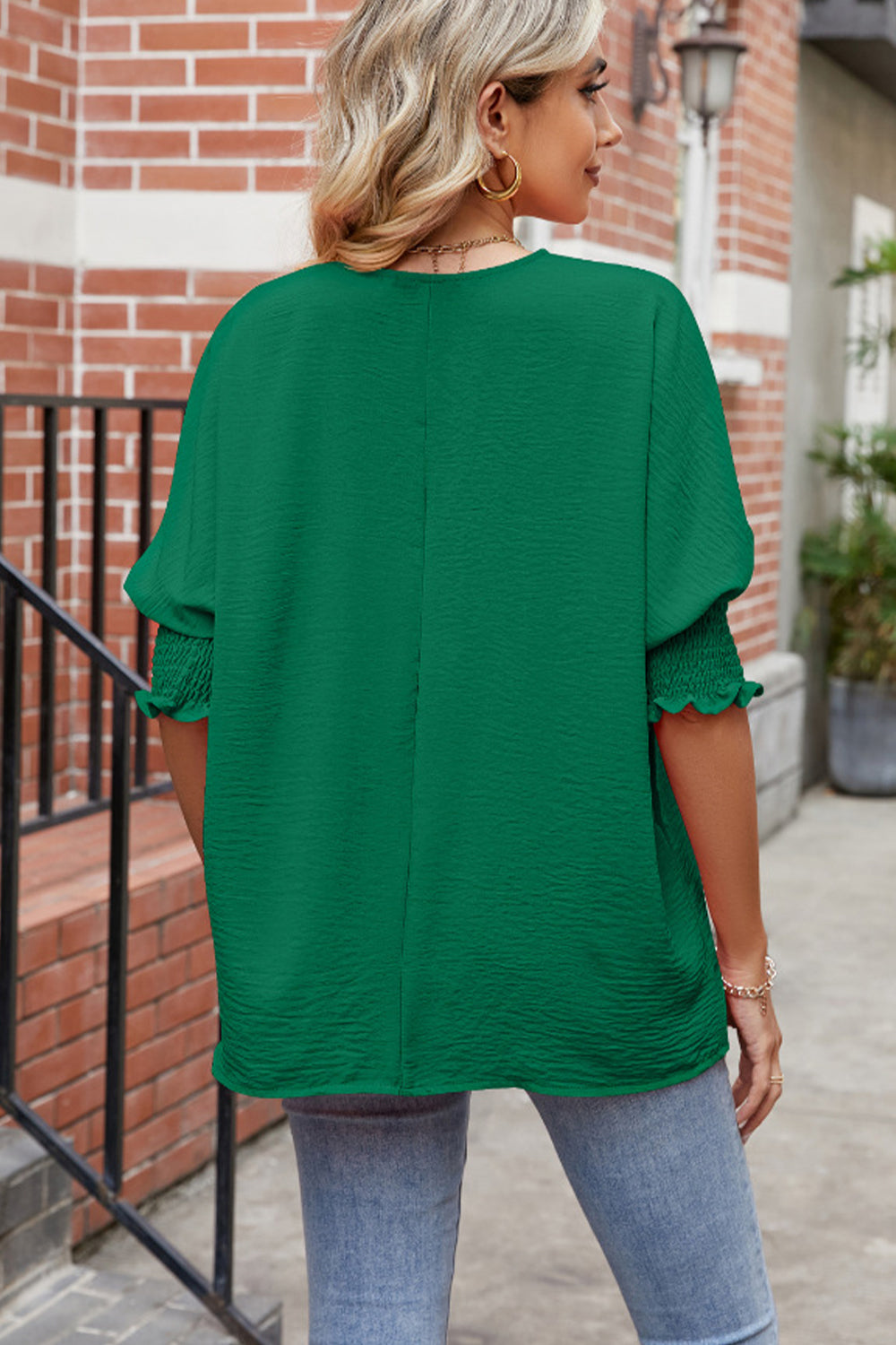 Smocked Lantern Sleeve Blouse