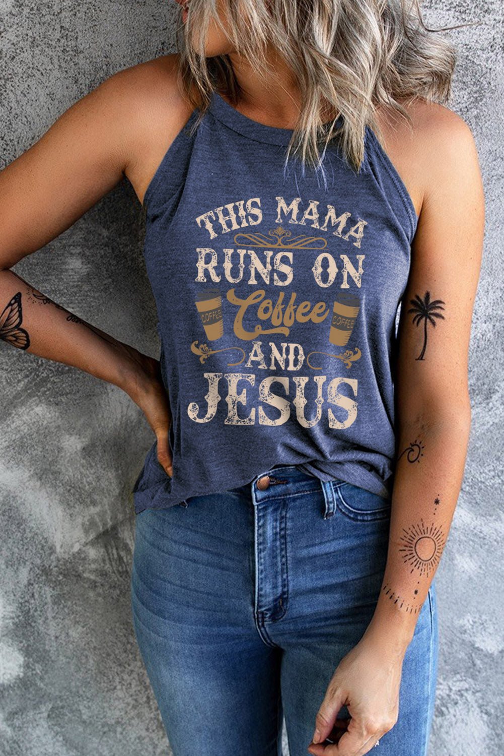 Coffee and Jesus Graphic Tank - Tops Tangerine Goddess Dusty Blue / XS
