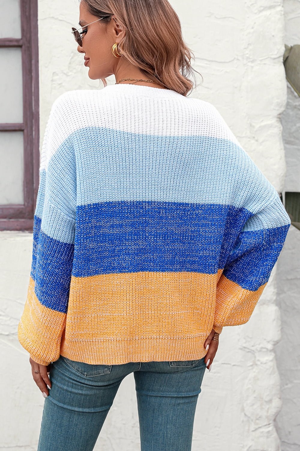 Color Block Ribbed Pullover Sweater - Tangerine Goddess