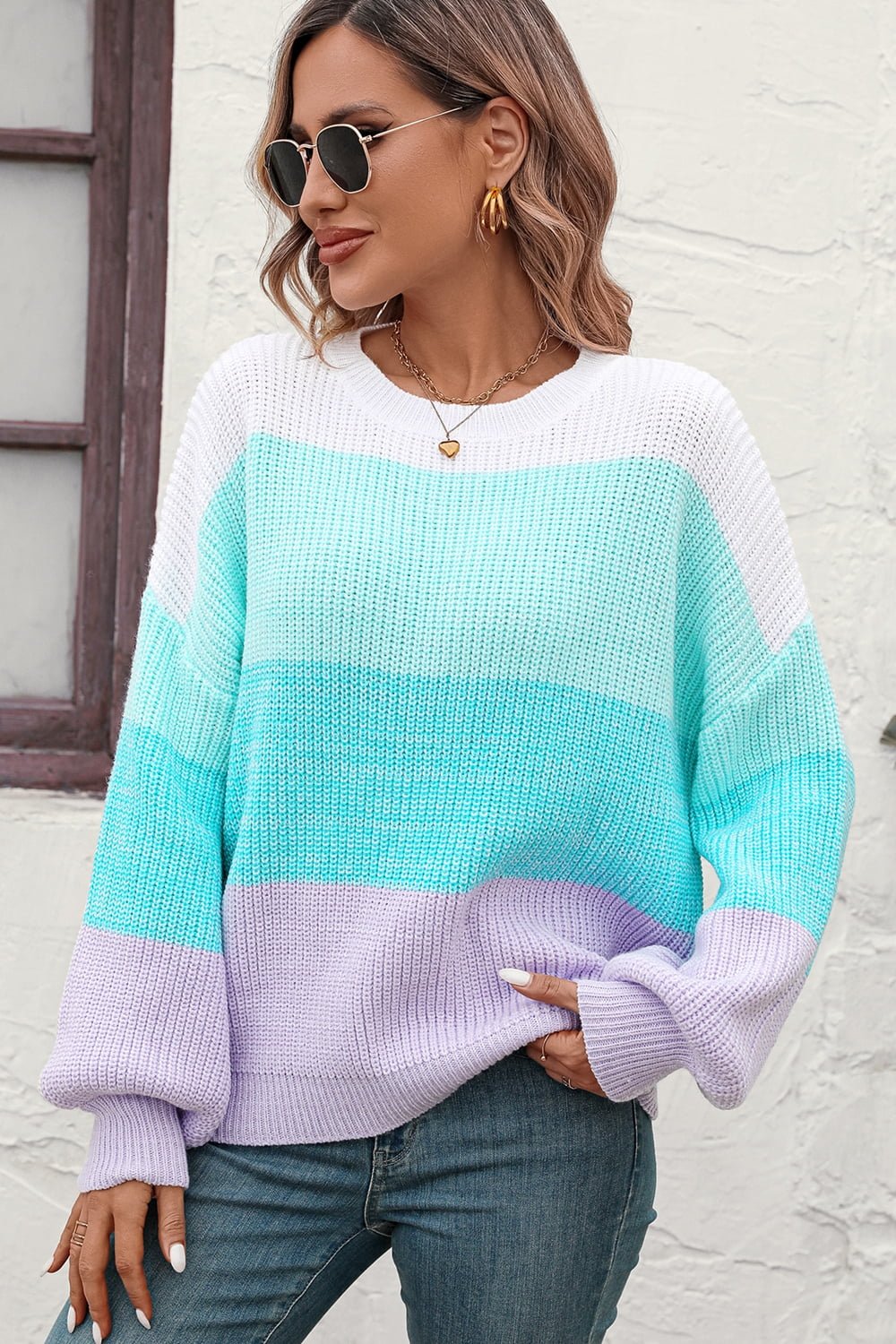 Color Block Ribbed Pullover Sweater - Tangerine Goddess