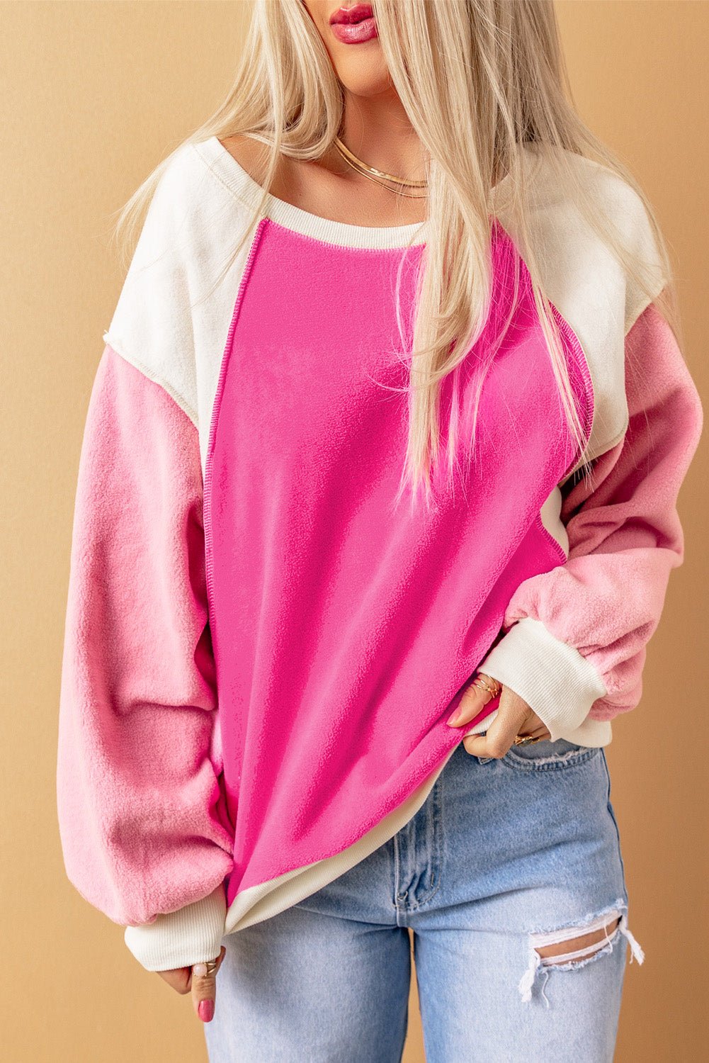 Color Block Sweatshirt - Sweatshirt Tangerine Goddess Hot Pink / S