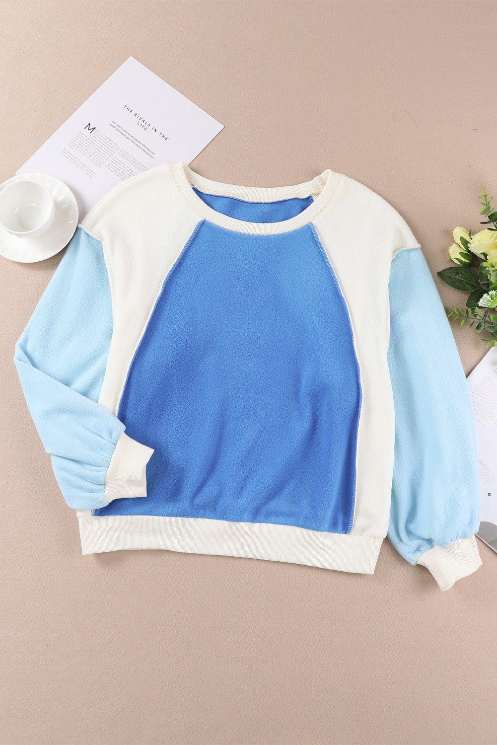 Color Block Sweatshirt - Sweatshirt Tangerine Goddess Sky Blue / S