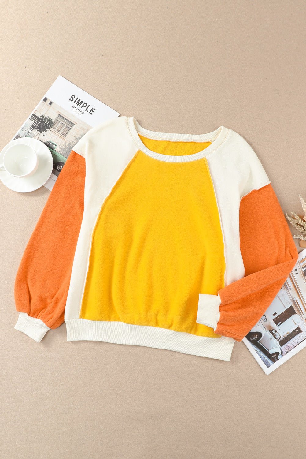 Color Block Sweatshirt - Sweatshirt Tangerine Goddess Mustard / S