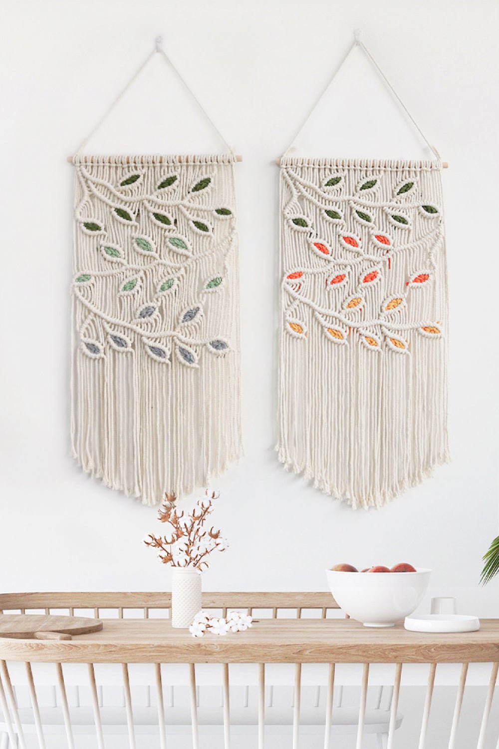 Contrast Leaf Fringe Macrame Wall Hanging - Tangerine Goddess