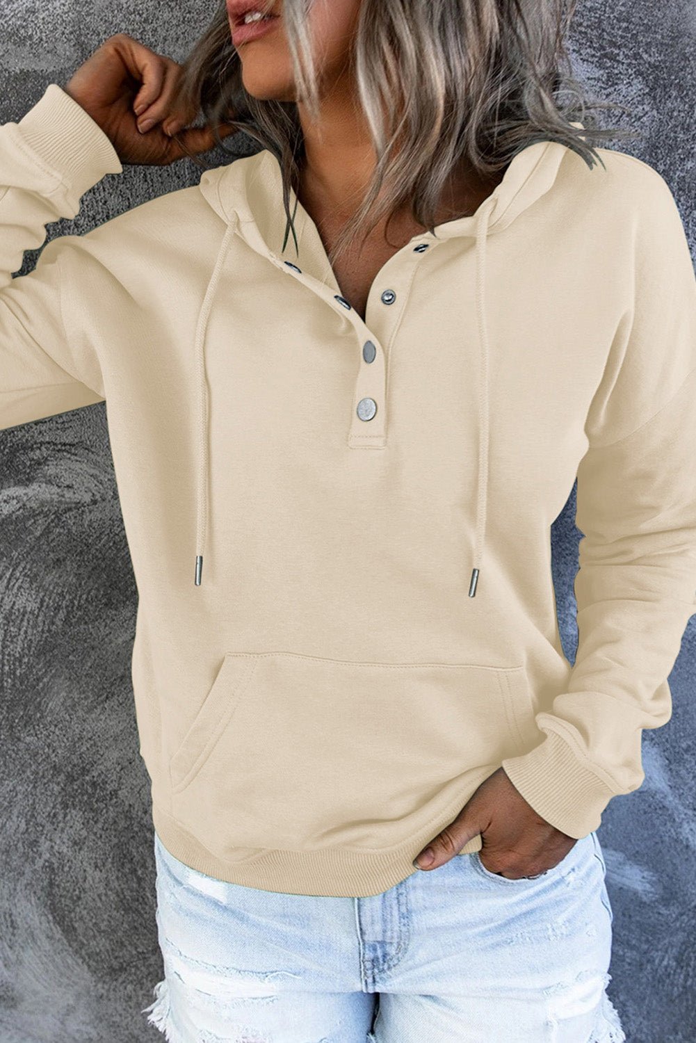 Dropped Shoulder Hoodie with Pocket - Sweatshirt Tangerine Goddess Cream / S