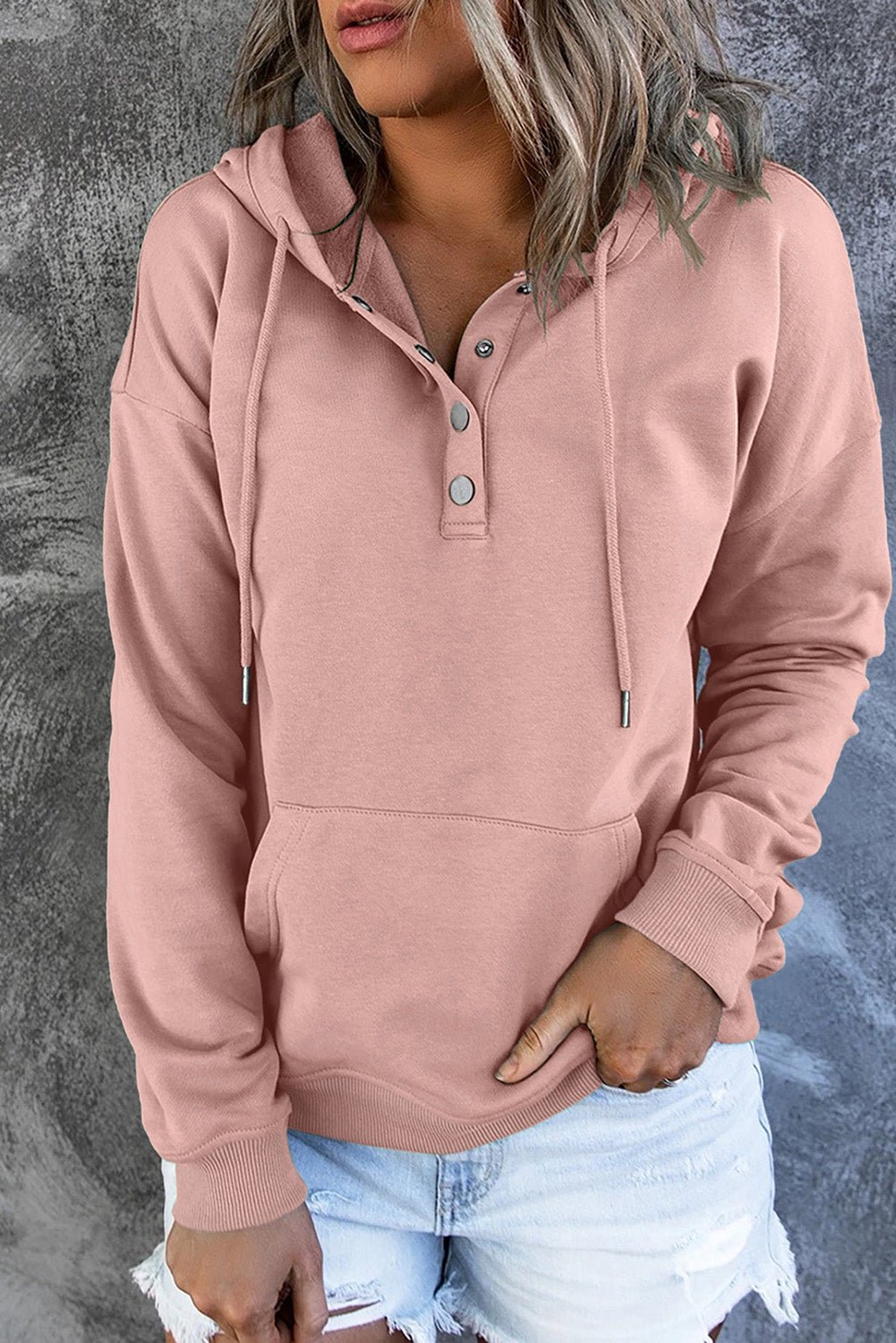 Dropped Shoulder Hoodie with Pocket - Sweatshirt Tangerine Goddess Peach / S