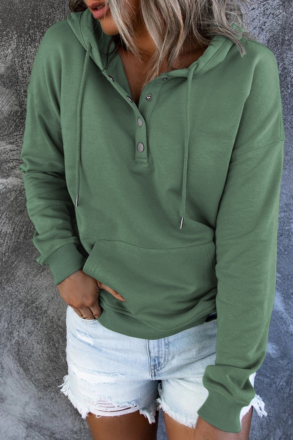 Dropped Shoulder Hoodie with Pocket - Sweatshirt Tangerine Goddess Mid Green / S