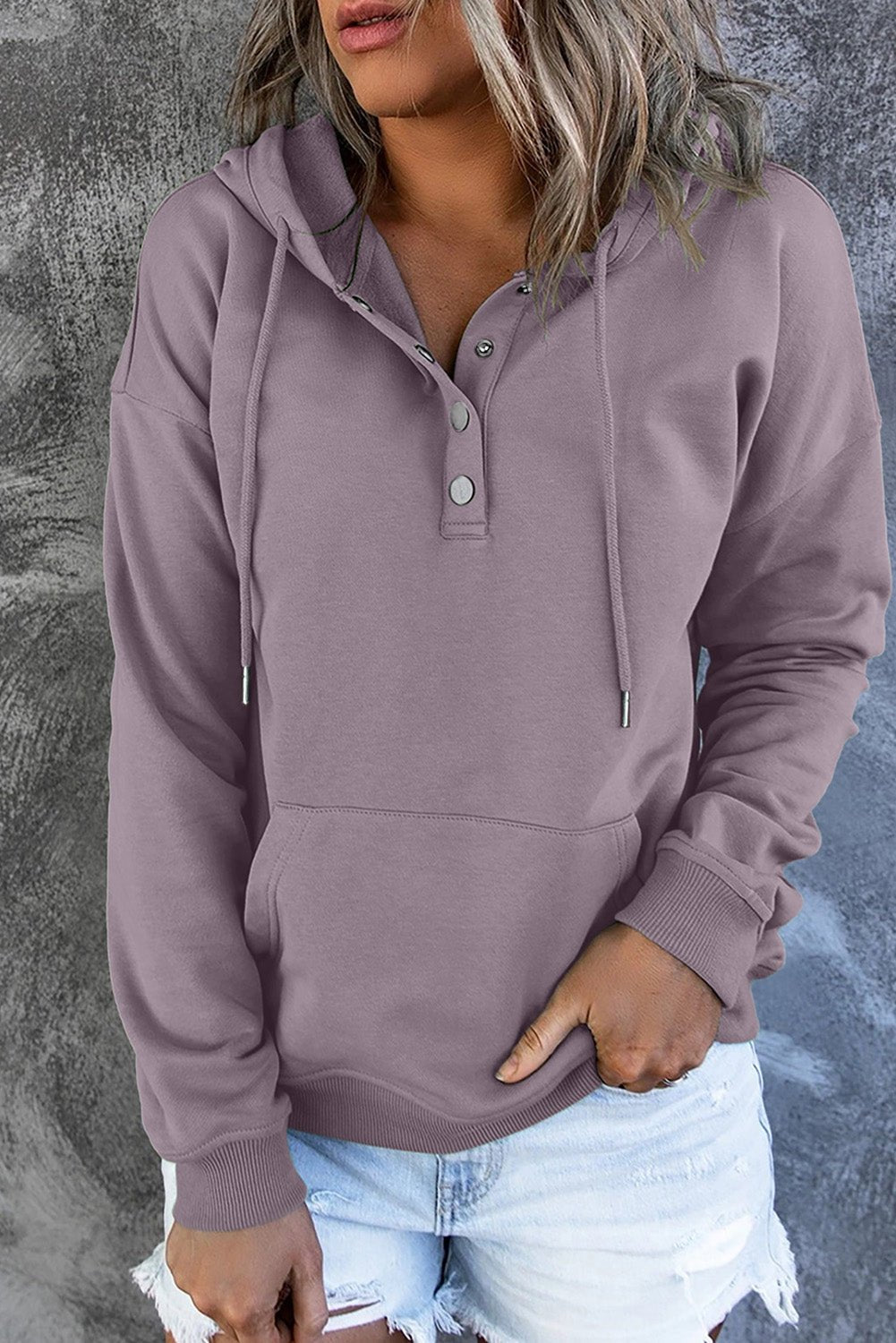 Dropped Shoulder Hoodie with Pocket - Sweatshirt Tangerine Goddess Lilac / S