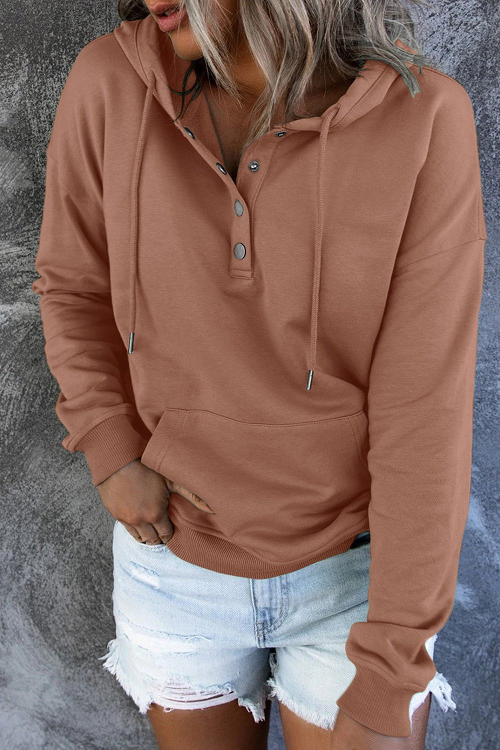 Dropped Shoulder Hoodie with Pocket - Sweatshirt Tangerine Goddess Caramel / S
