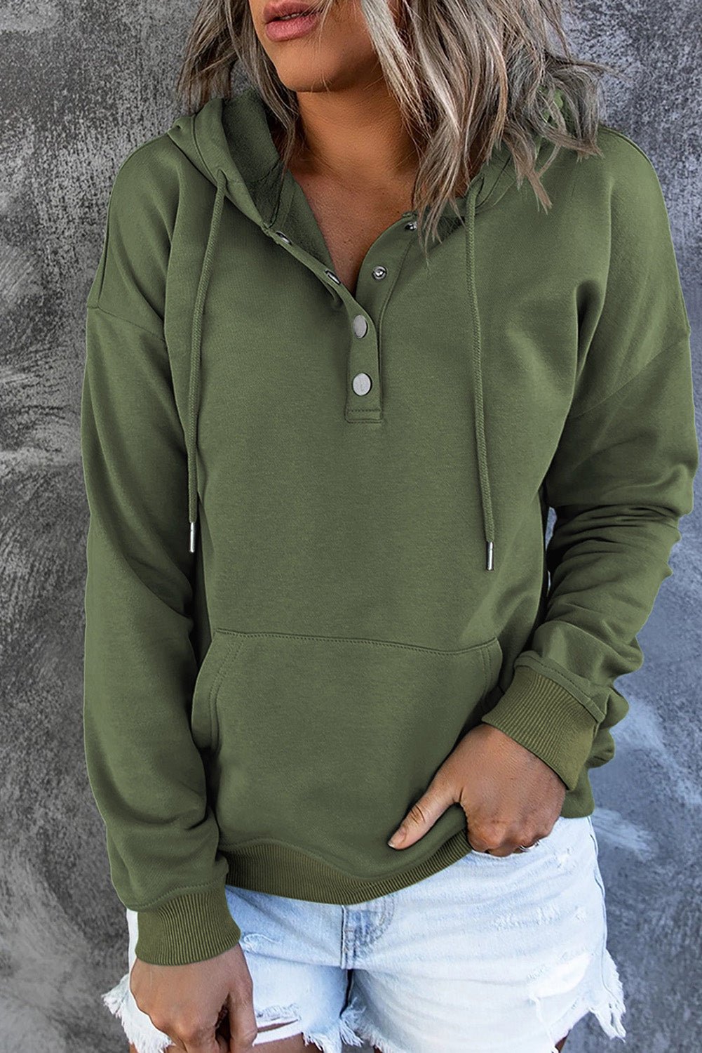 Dropped Shoulder Hoodie with Pocket - Sweatshirt Tangerine Goddess Matcha Green / S