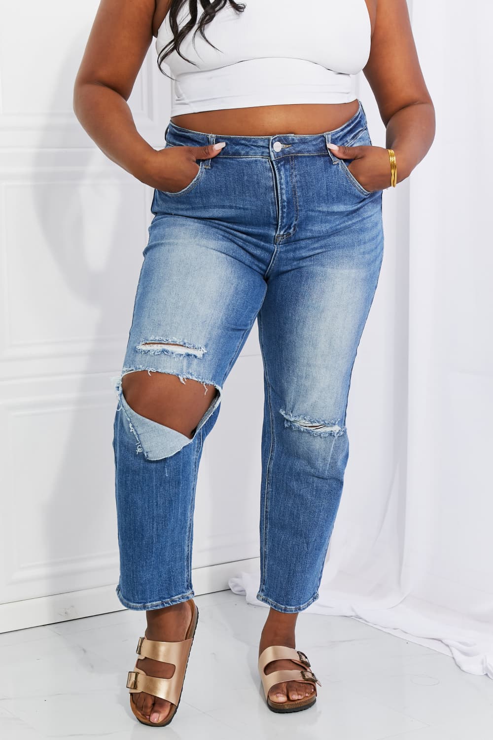 Emily High Rise Relaxed Jeans - Tangerine Goddess