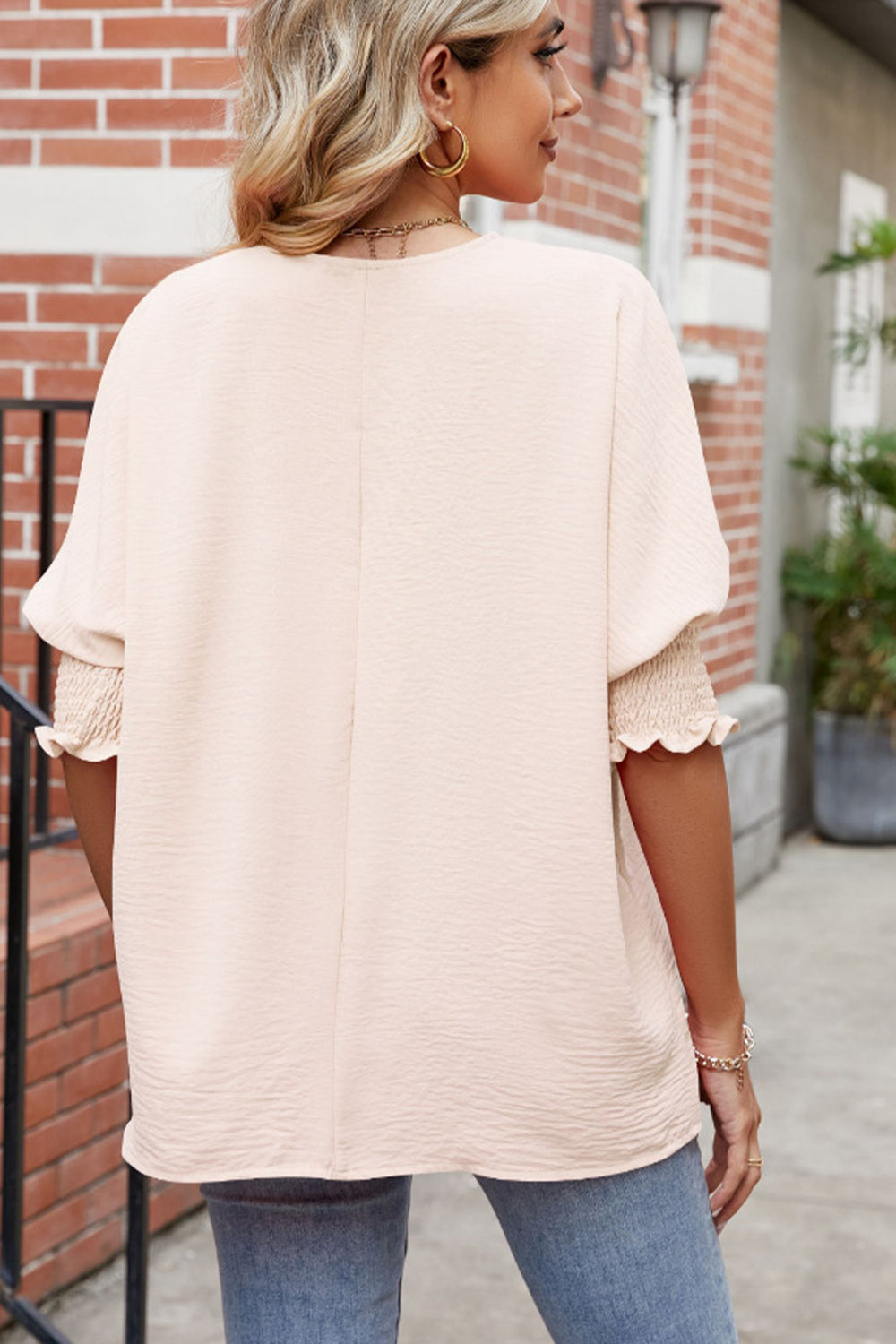 Smocked Lantern Sleeve Blouse