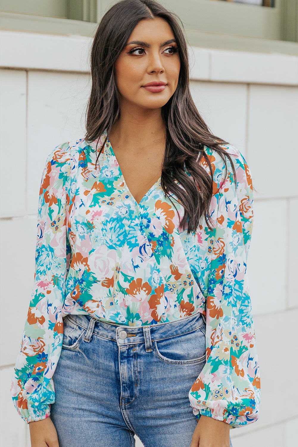 Floral Balloon Sleeve Bodysuit - Tangerine Goddess