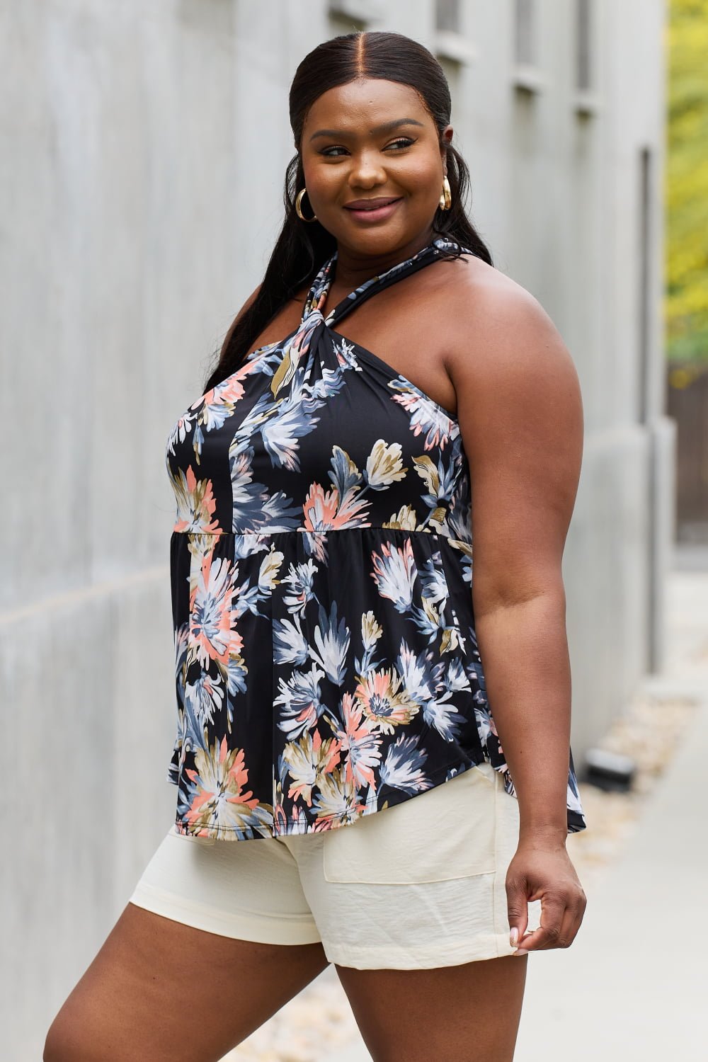 Floral Halter Top in Black - Tangerine Goddess