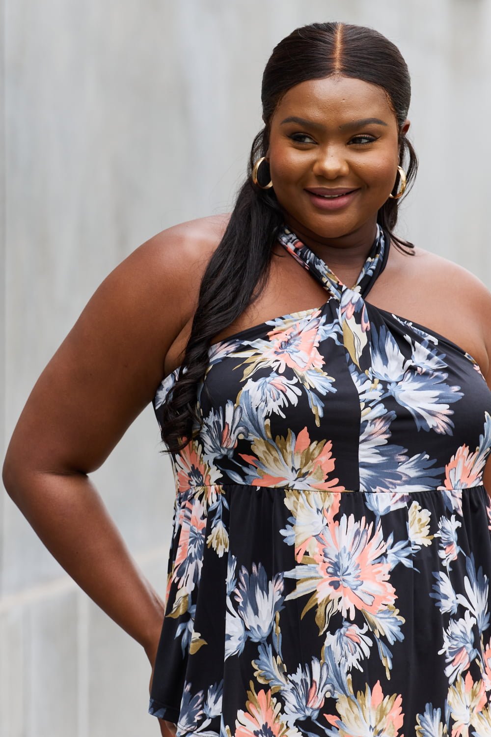 Floral Halter Top in Black - Tangerine Goddess