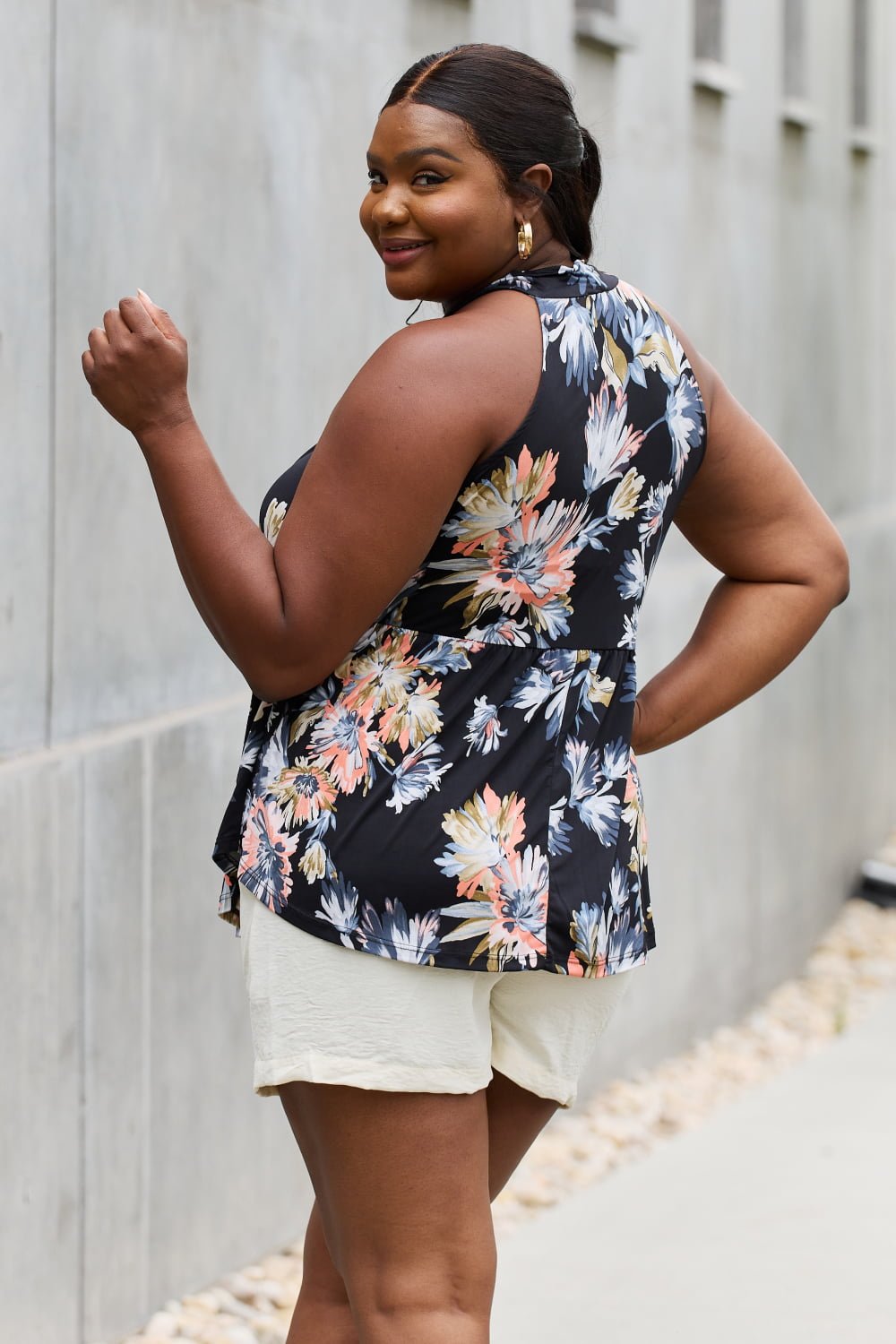 Floral Halter Top in Black - Tangerine Goddess