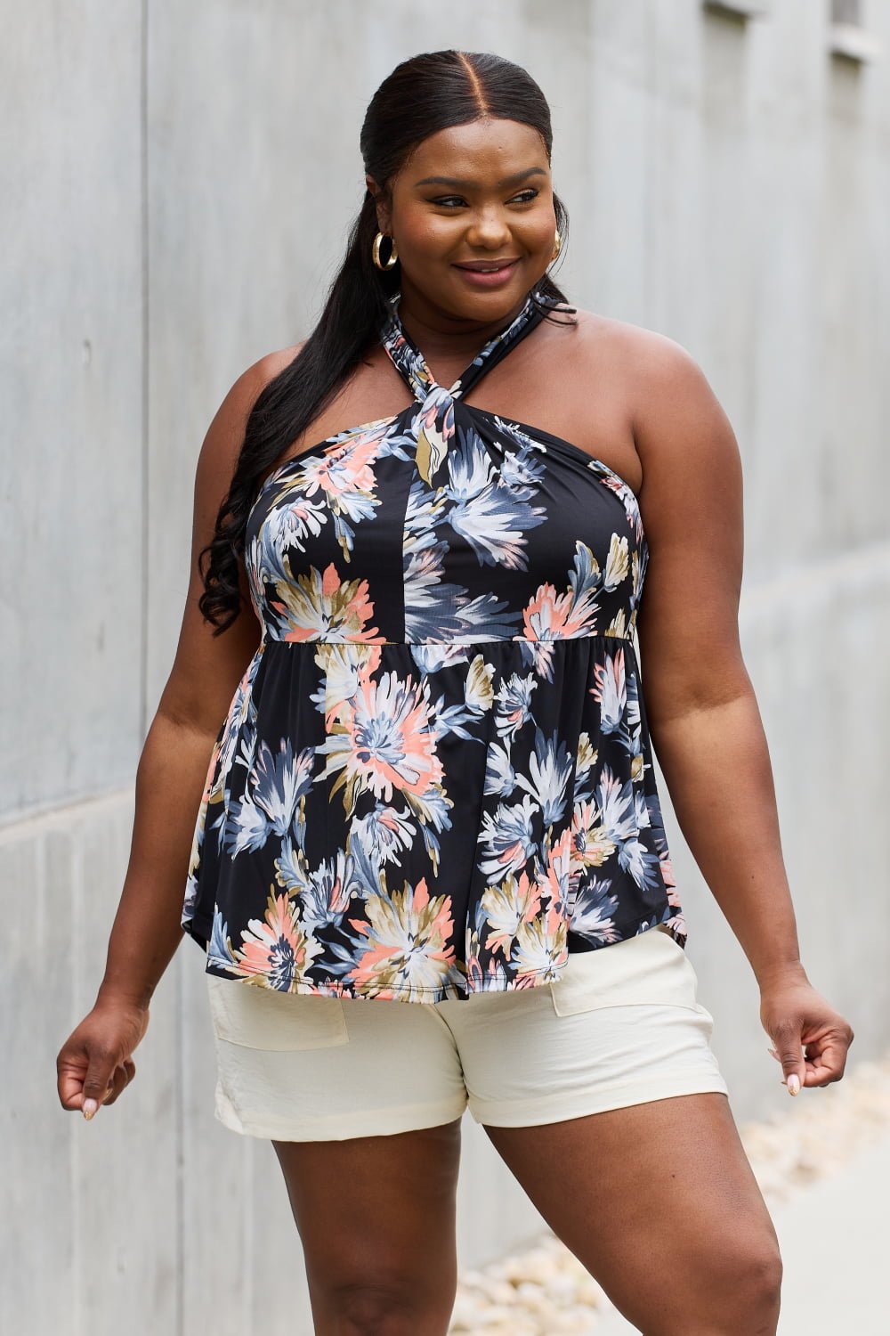 Floral Halter Top in Black - Tangerine Goddess